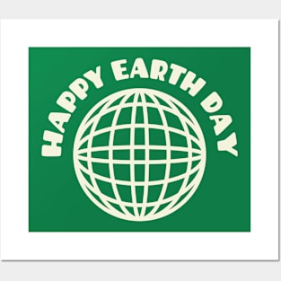 Happy Earth Day White Lineart Posters and Art